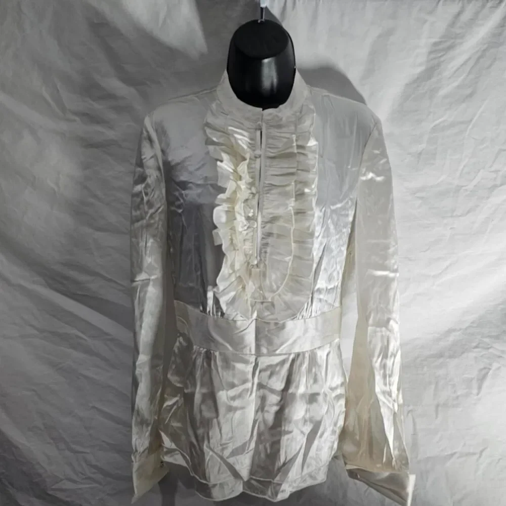 Vintage y2k 90s silk white coquette Victorian vampire top - Picture 3 of 5